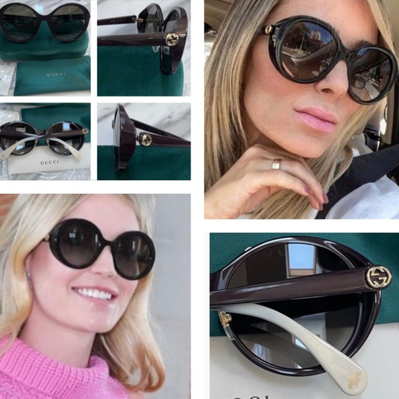 GUCCI OVERSIZED ROUND SUNGLASSES WITH WHITE TIPS - Picture 1 of 16